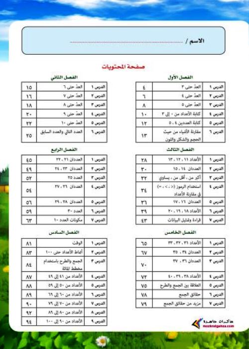 مدرس اول مذكرة فى مادة الرياضيات الاول الابتدائى الترم الاول 