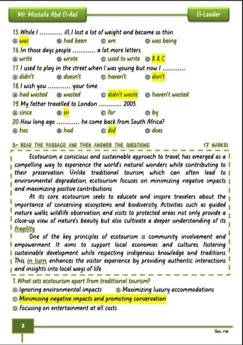 مدرس دوت كوم امتحان على الوحدة الاولى فى اللغة الانجليزية الصف الاول الثانوى الترم الاول أ/ مصطفى عبد العال 