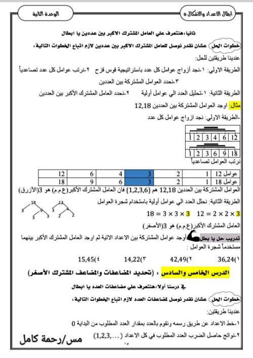 مدرس دوت كوم مذكره رياضيات الصف الخامس الابتدائي ترم أول  أ/ رحمة كامل 