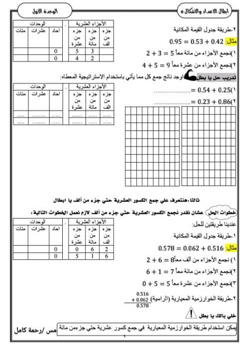 مدرس دوت كوم مذكره رياضيات الصف الخامس الابتدائي ترم أول  أ/ رحمة كامل 