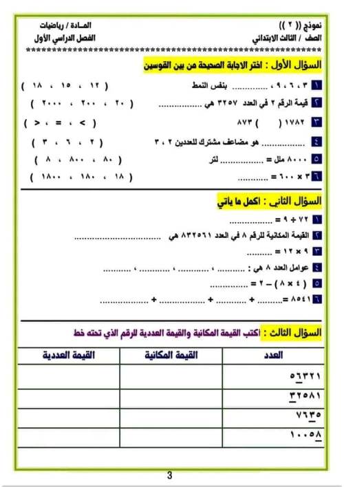 مدرس دوت كوم مذكرة رياضيات الصف الثالث الابتدائى الترم الاول 