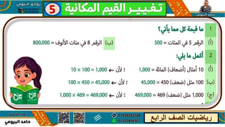 مدرس اول مذكرة فى مادة الرياضيات الصف الرابع الابتدائى الترم الاول أ/ حامد البيومي