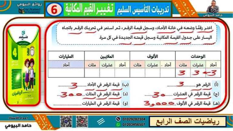 مدرس اول مذكرة فى مادة الرياضيات الصف الرابع الابتدائى الترم الاول أ/ حامد البيومي