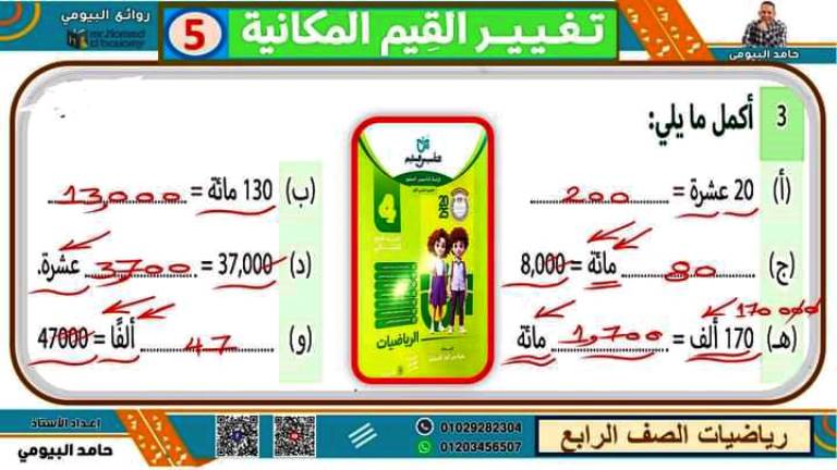 مدرس اول مذكرة فى مادة الرياضيات الصف الرابع الابتدائى الترم الاول أ/ حامد البيومي