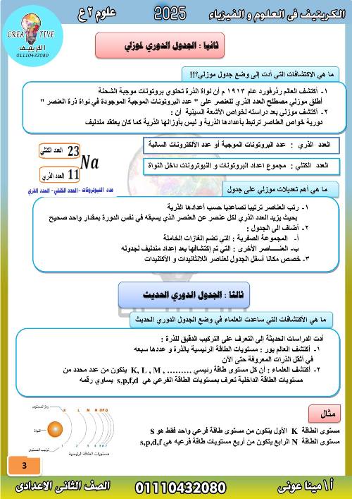 مدرس دوت كوم مذكره في ماده العلوم الصف الثاني الاعدادى الترم الاول أ/ مينا عوني 