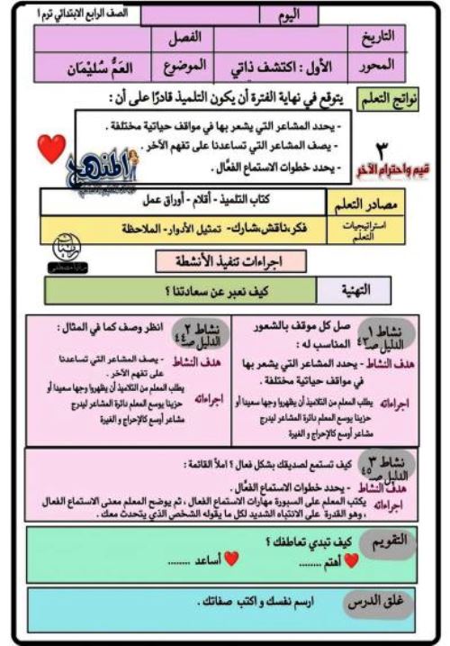 مدرس دوت كوم تحضير مادة القيم واحترام الآخر للصف الرابع الابتدائي الترم الاول أ/ رانيا مصطفى 