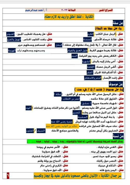 مدرس دوت كوم مذكرة فى اللغة العربية الصف الثالث الثانوى أ/ احمد عبد الرحيم 