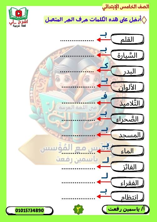 مدرس دوت كوم مذكرة فى اللغة العربية الصف الخامس الابتدائى الترم الاول أ/ ياسمين رفعت 