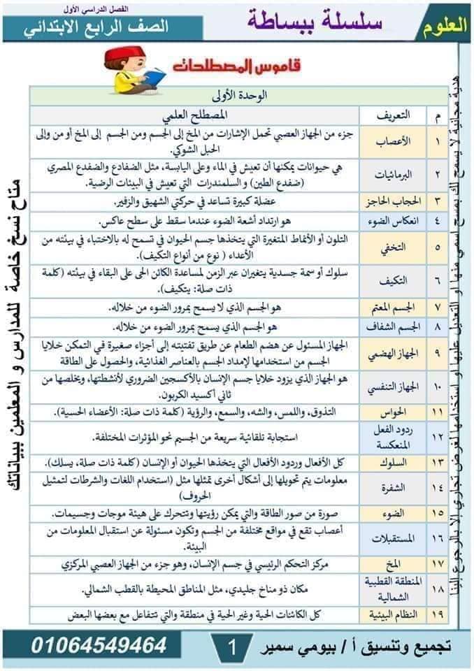 مدرس دوت كوم مذكرة فى مادة العلوم الصف الرابع الابتدائى الترم الاول أ/ بيومي سمير 