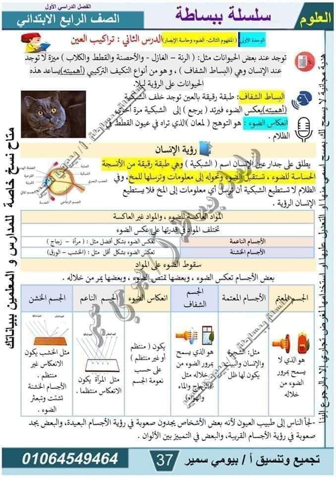 مدرس دوت كوم مذكرة فى مادة العلوم الصف الرابع الابتدائى الترم الاول أ/ بيومي سمير 