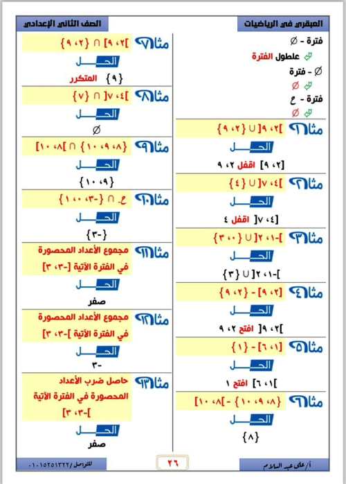 مدرس دوت كوم مذكرة فى الرياضيات الصف الثانى الاعدادى الترم الاول أ/ على عبد السلام 