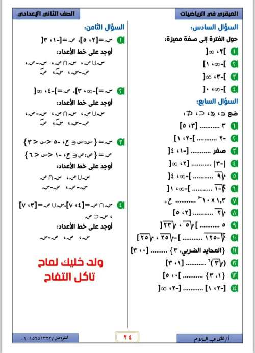 مدرس دوت كوم مذكرة فى الرياضيات الصف الثانى الاعدادى الترم الاول أ/ على عبد السلام 