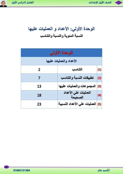 مدرس دوت كوم الوحدة الأولي والثانية رياضيات الصف الاول الاعدادى الترم الاول أ/ احمد خالد 