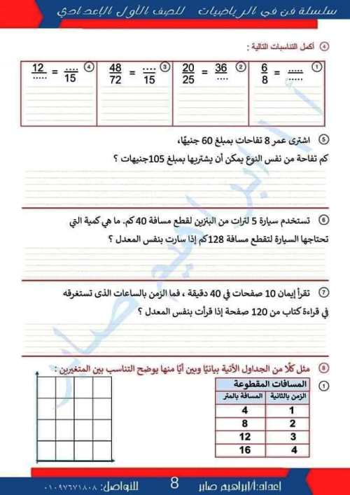 مدرس دوت كوم مذكرة فى مادة الرياضيات الصف الاول الاعدادى الترم الاول أ/ ابراهيم صابر 