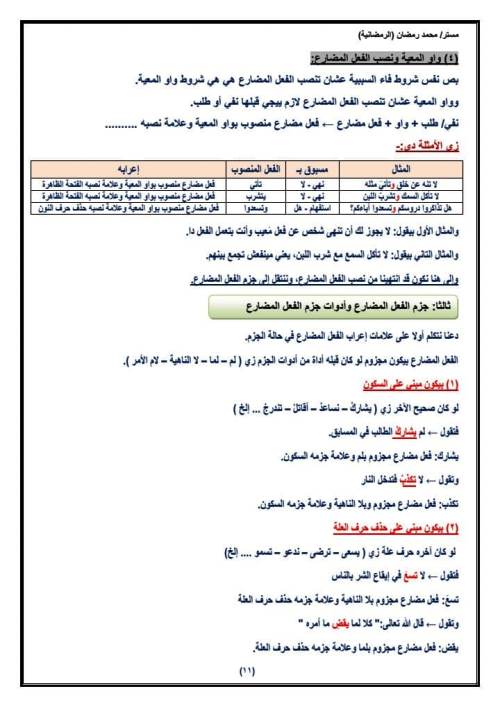 مدرس دوت كوم مذكرة فى اللغة العربية الصف الثانى الثانوى الترم الاول أ/ محمد رمضان 