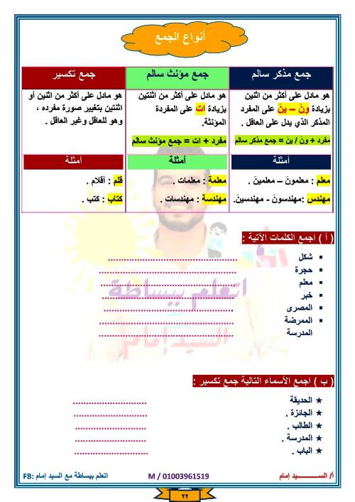 مدرس اول مذكرة فى اللغة العربية الصف الثالث الابتدائي الترم الاول أ/ السيد امام 