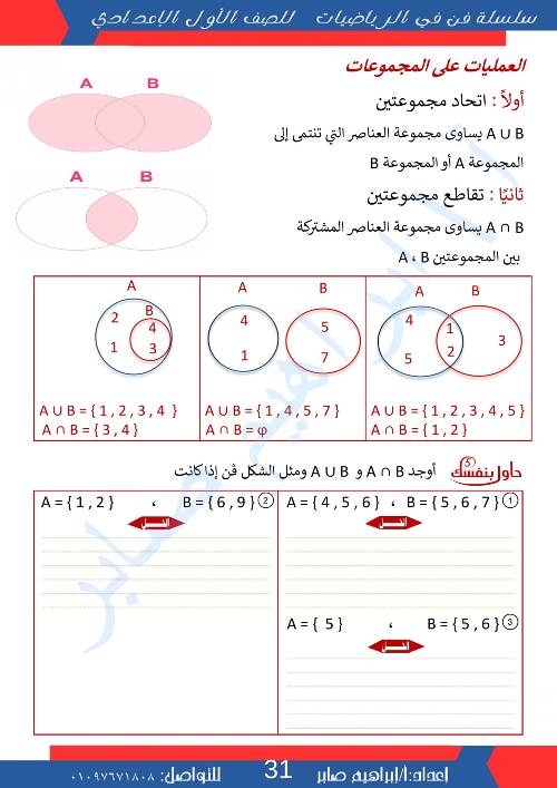 مدرس دوت كوم مذكره في الرياضيات الصف الاول الاعدادي الترم الاول أ/ ابراهيم صابر 