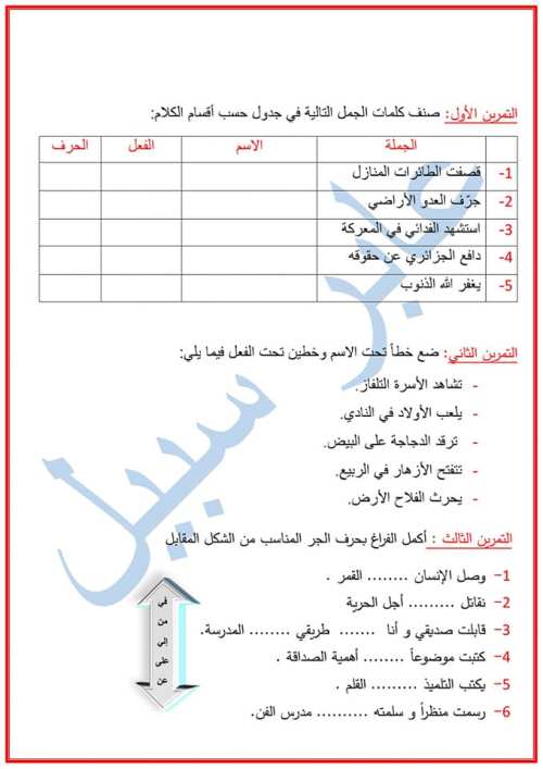 مدرس اول مراجعه لغه عربيه الصف الثالث الابتدائي الترم الاول 