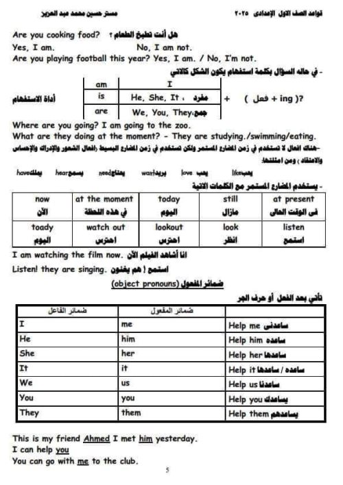 مدرس دوت كوم جرامر فى اللغة الانجليزية الصف الأول الإعدادي الترم الاول أ/ حسين محمد