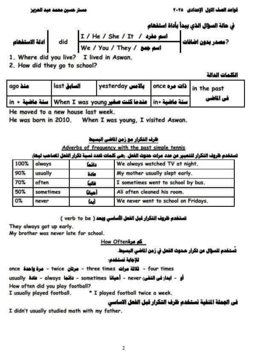 مدرس دوت كوم جرامر فى اللغة الانجليزية الصف الأول الإعدادي الترم الاول أ/ حسين محمد