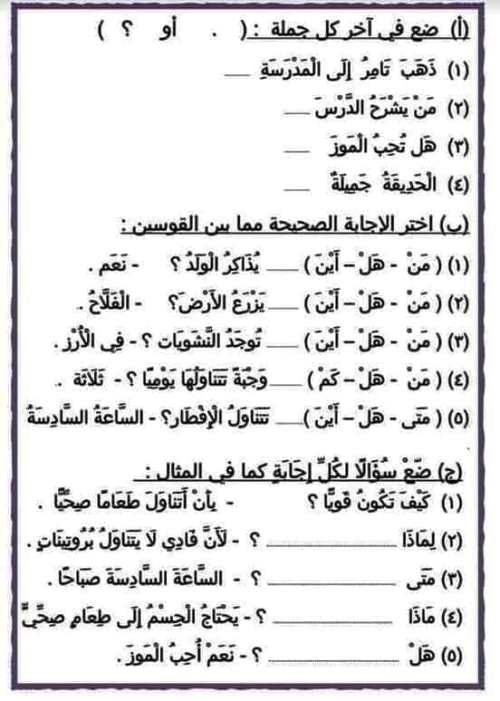 مدرس اول تمارين في اللغة العربية الصف الثالث الابتدائى الترم الاول 