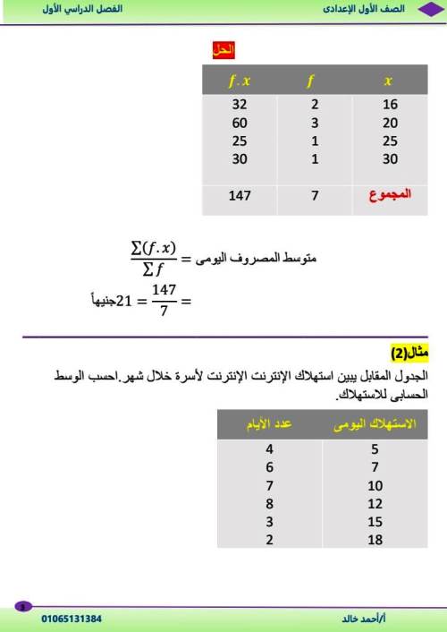 مدرس اول مذكرة فى الرياضيات الصف الاول الاعدادى الترم الاول أ/ احمد خالد 