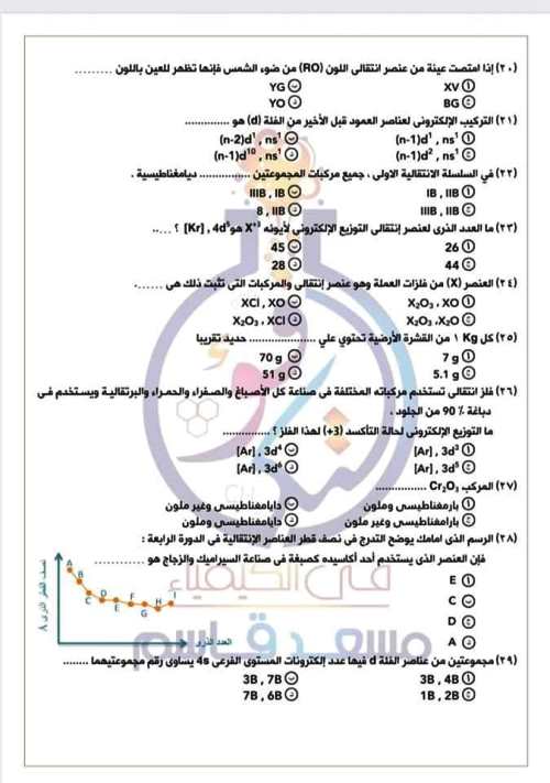 مدرس دوت كوم امتحان علي نصف الباب الاول فى الكيمياء الصف الثالث الثانوى أ/ مسعد قاسم