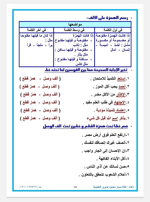 مدرس اول مراجعه في اللغه العربيه ( النحو) الصف الاول الاعدادي الترم الاول أ/ محمود صبري 