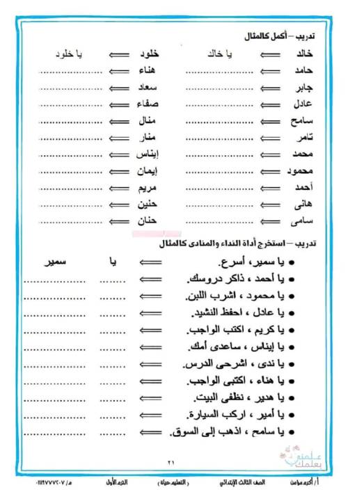 مدرس اول مراجعه في اللغه العربيه  الصف الثالث الابتدائي ترم اول أ/ أكرم مؤمن