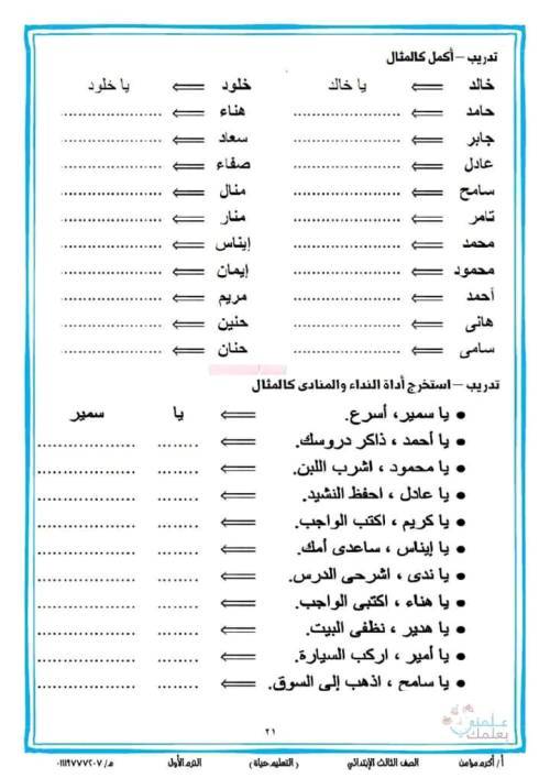 مدرس اول مراجعه في اللغه العربيه  الصف الثالث الابتدائي ترم اول أ/ أكرم مؤمن