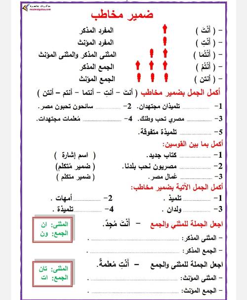 مدرس دوت كوم مراجعه لغه عربيه الصف الخامس الابتدائي الترم الاول أ/ سمير الغريب 