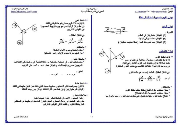 مدرس دوت كوم ملخص قوانين الرياضيات للصف الثالث الثانوي أ/ أحمد الشنتوري