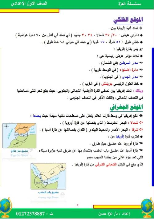 مدرس اول مذكرة فى مادة الدراسات الاجتماعية الصف الاول الاعدادى الترم الاول  أ/ عزة حسن 