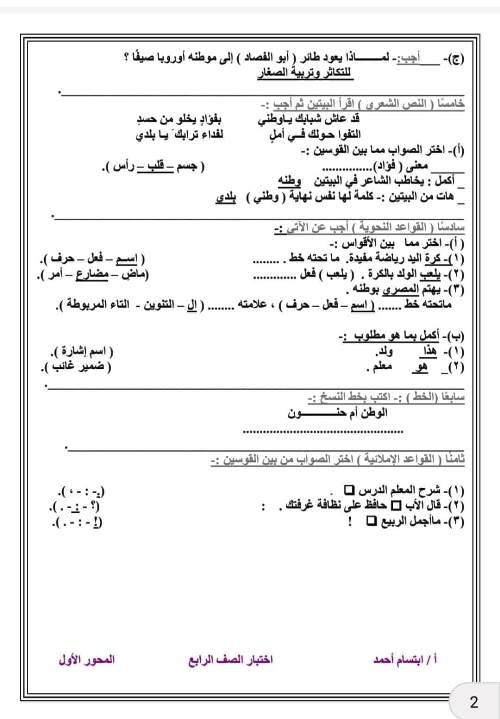 مدرس اول امتحانات لغة عربية  الموضوع الأول من المحور الأول للصف الثالث والرابع والخامس والسادس الابتدائى الترم الاول أ/ إبتسام أحمد