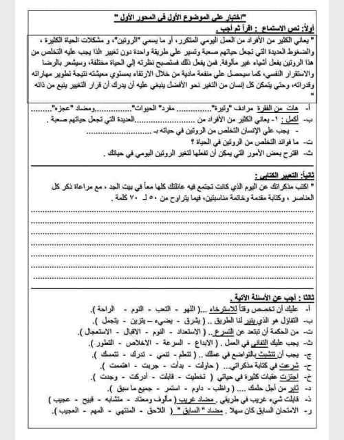 مدرس اول امتحانات لغة عربية  الموضوع الأول من المحور الأول للصف الثالث والرابع والخامس والسادس الابتدائى الترم الاول أ/ إبتسام أحمد