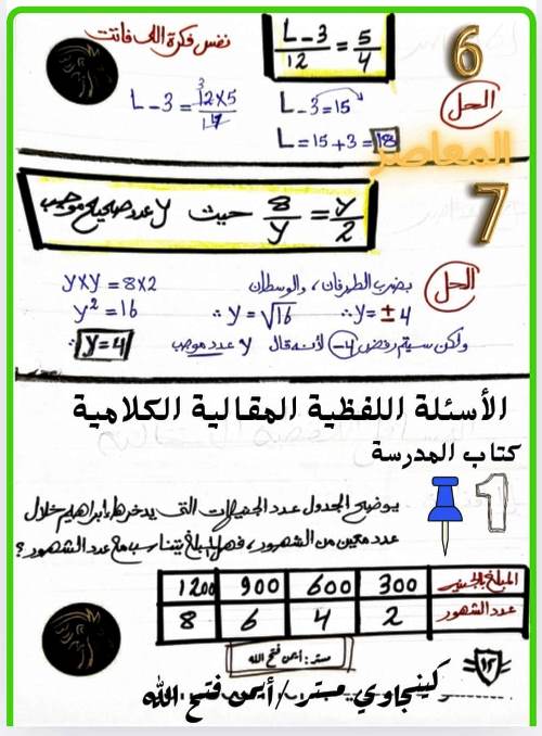 مدرس دوت كوم مذكرة فى الرياضيات الصف الاول الاعدادى الترم الاول أ/ ايمن فتح الله 