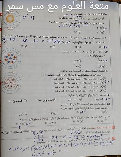 مدرس اول حل بنك اسئلة الدرس الاول التركيب الذرى للمادة فى العلوم الصف الاول الاعدادى كتاب الامتحان أ/ سمر 