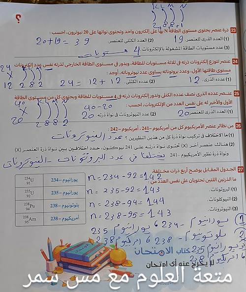 مدرس دوت كوم حل بنك اسئلة الدرس الاول التركيب الذرى للمادة فى العلوم الصف الاول الاعدادى كتاب الامتحان أ/ سمر 