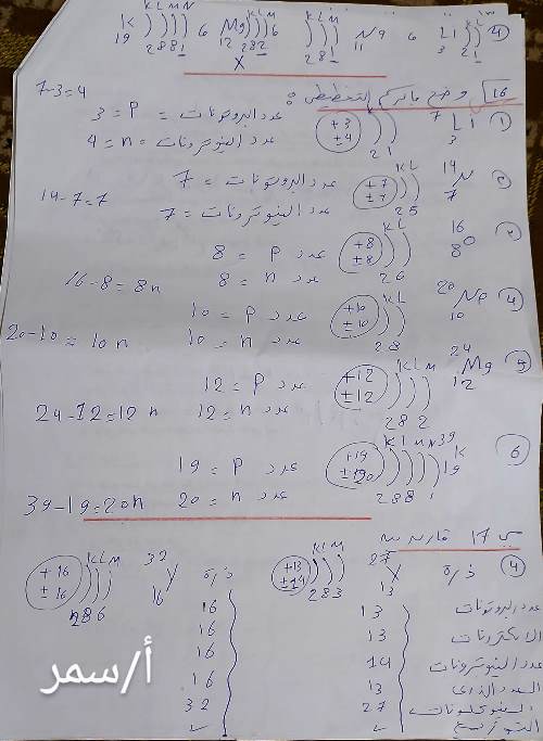 مدرس دوت كوم حل بنك اسئلة الدرس الاول التركيب الذرى للمادة فى العلوم الصف الاول الاعدادى كتاب الامتحان أ/ سمر 