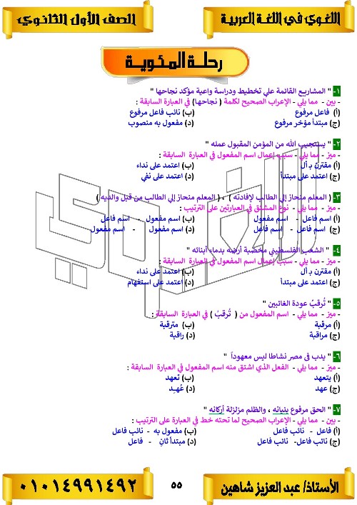 مدرس دوت كوم مذكره في اللغه العربيه الصف الاول الثانوي الترم الاول أ/ عبد العزيز شاهين 