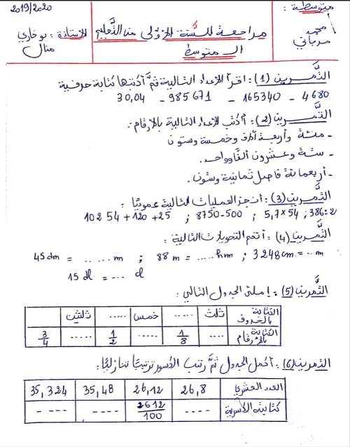 مدرس اول مراجعه في ماده الرياضيات الصف الاول الاعدادي الترم الاول 