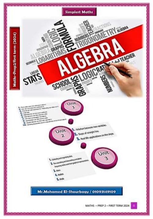 مدرس اول مذكرة فى الماث الصف الثانى الاعدادى الترم الاول أ/ محمد الشربجى 