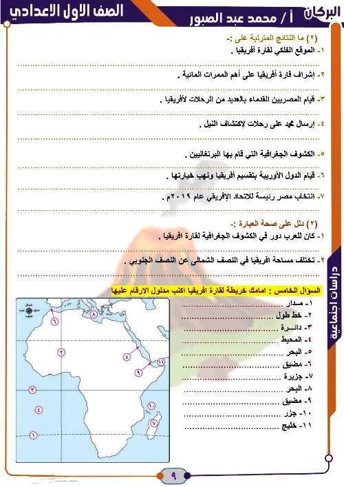 مدرس دوت كوم مذكرة فى الدراسات الاجتماعية الصف الاول الاعدادى الترم الاول أ/ محمد عبد الصبور 