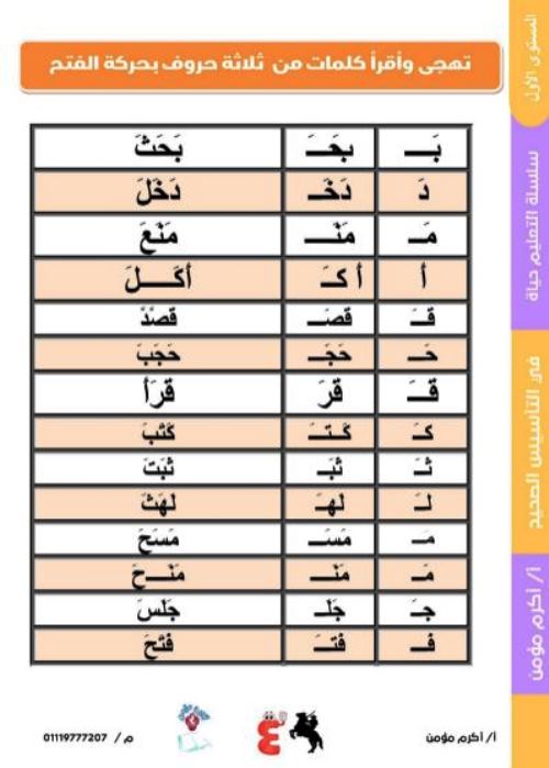 مدرس اول مذكرة تأسيس قراءة فى اللغة العربية أ/ اكرم مؤمن 