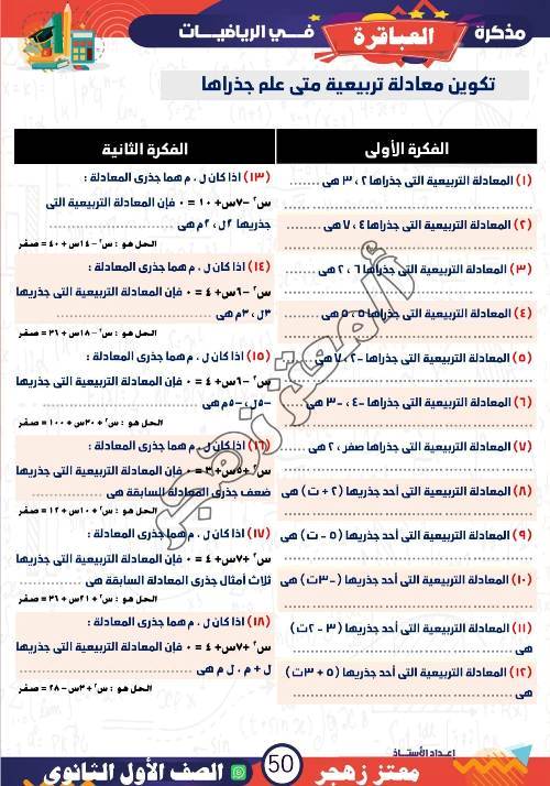 مدرس دوت كوم مراجعه في الرياضيات الصف الاول الثانوي الترم الاول أ/ معتز زهجر 