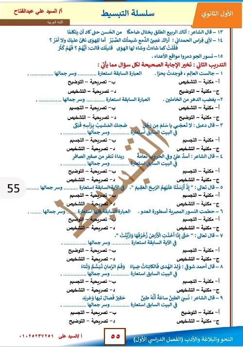 مدرس اول مذكرة فى اللغة العربية الصف الاول الثانوى الترم الاول أ/ السيد على عبد الفتاح 