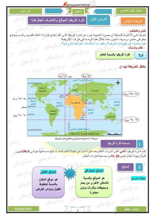 مدرس اول مذكره في الدراسات الاجتماعيه الصف الاول الاعدادي الترم الاول أ/ حاتم عاطف 