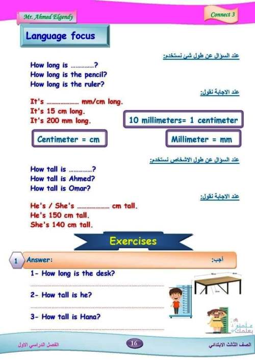 مدرس اول مذكرة فى اللغة الانجليزية الصف الثالث الابتدائى الترم الاول أ/ أحمد الجندي