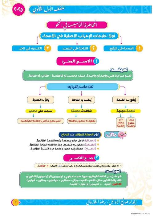 مدرس اول مذكره تاسيس في اللغة العربية للصف الأول الثانوى الترم الاول أ/ رضا فاروق 