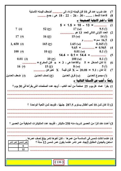 مدرس دوت كوم مراجعه في الرياضيات الصف الخامس الابتدائي الترم الاول 